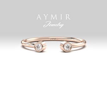 14K] Open cuff diamond ring - DAUGHTERS JEWELRY