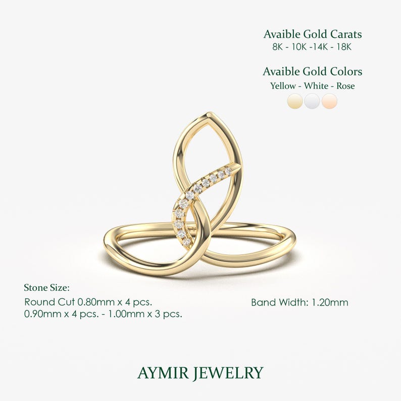 14K Solid Gold Teardrop Infinity Ring, Diagonal Diamond Geometric Statement Ring afbeelding 6