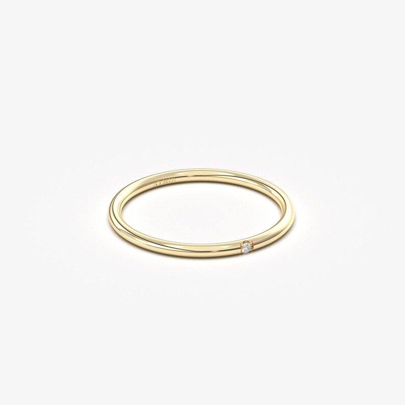 8K Solid Gold Single Diamond Ring, Minimalist Delicate Stackable Band Bild 13