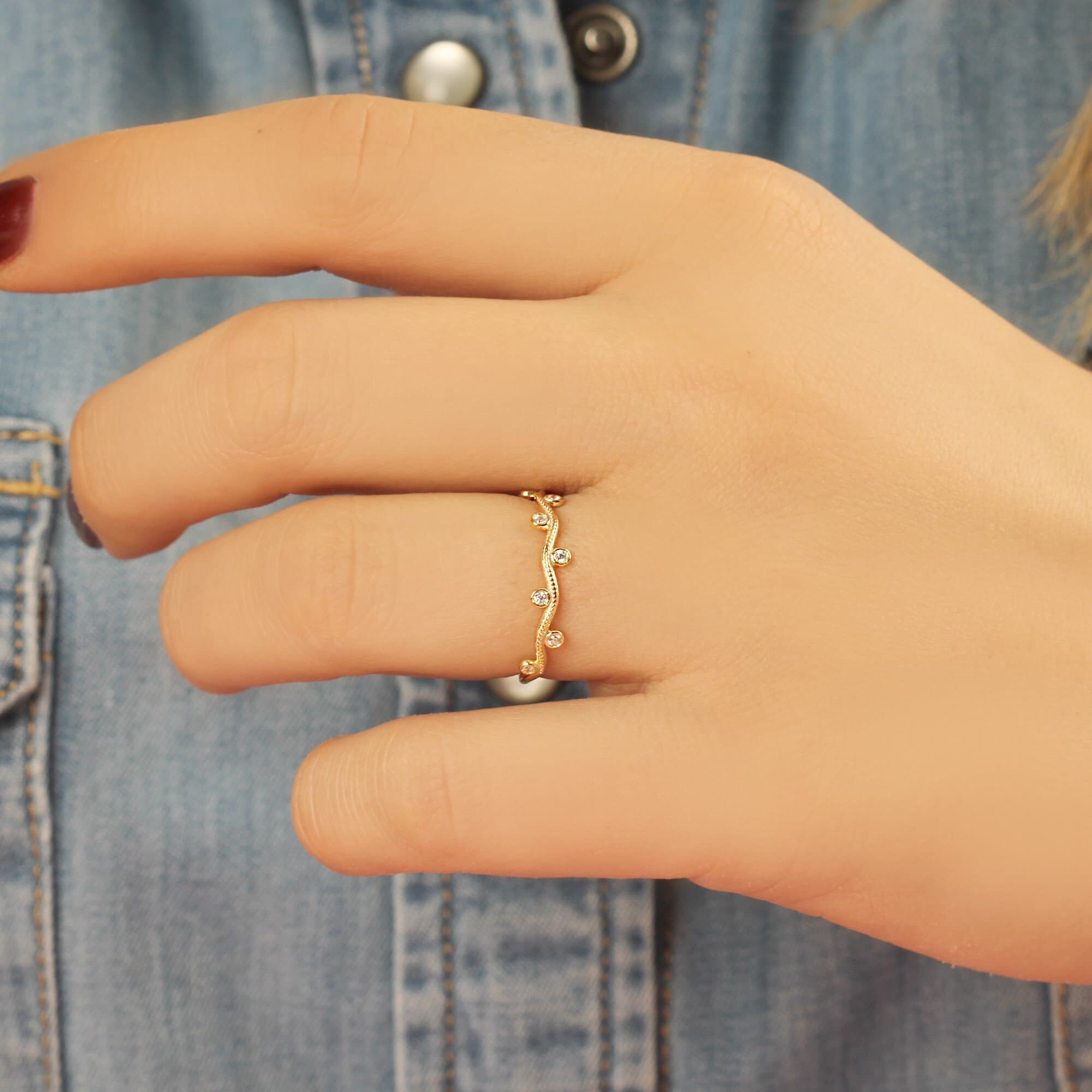 14K Solid Gold Ivy Ring, Minimalist Ivy Gold Ring