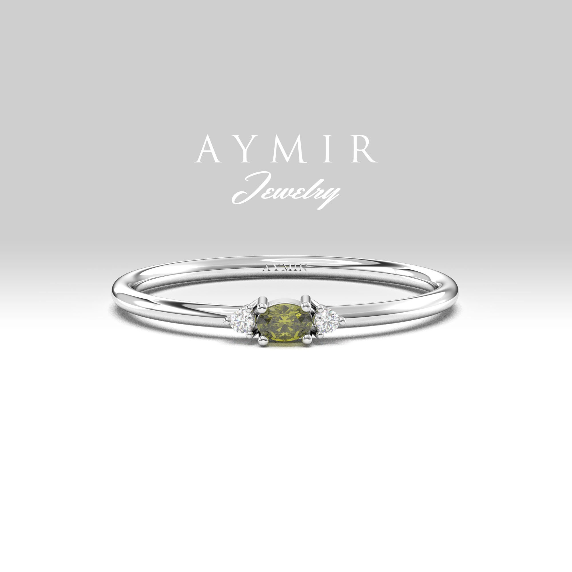Peridot Diamond Thin Gold Ring 14K Gold Ring Dainty Peridot Ring