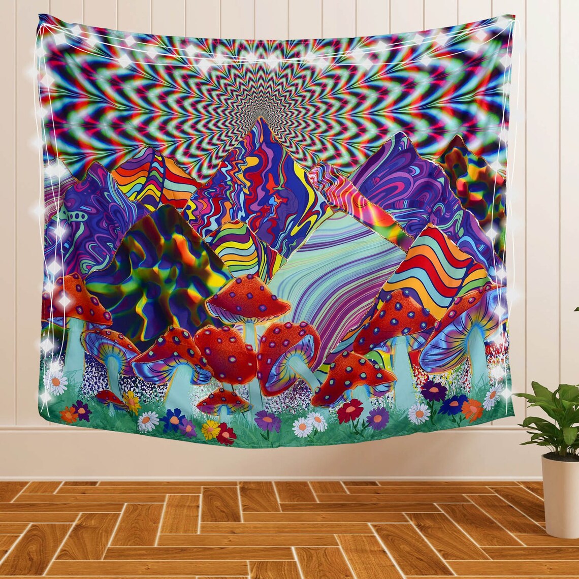 Trippy Wall Tapestry Mountain Mushroom Tapestry Psychedelic Etsy