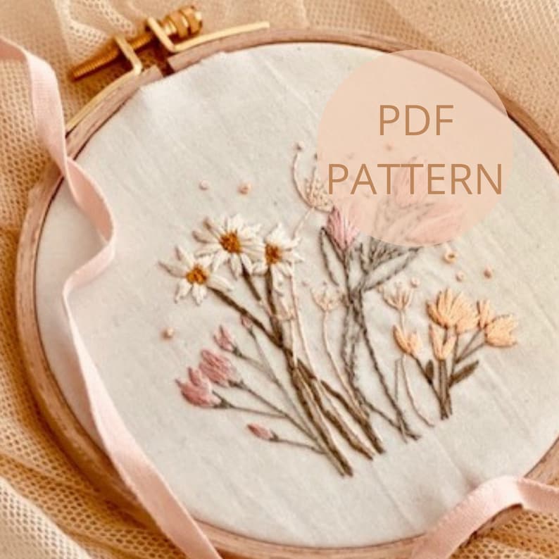 Beginner Embroidery PDF Pattern, Wild Flowers PDF 