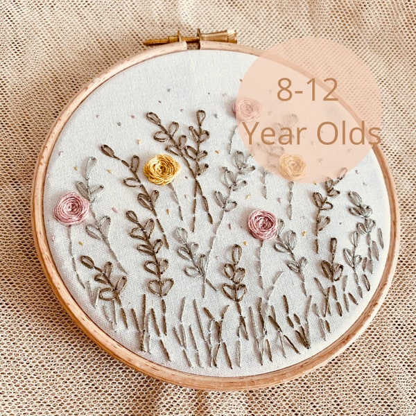 Kit de bordado "Prado de flores": Manualidad DIY para niños