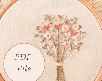 Beginner Embroidery PDF Pattern, Pink Blush Bouquet PDF