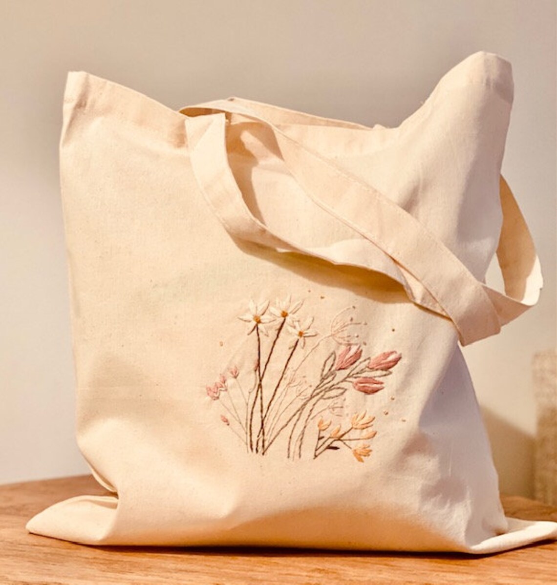 Beginner Embroidery Tote Bag Kit Flower Embroidery Etsy
