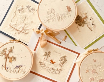 12 Embroideries Calendar, DIY kits, Embroidery Kit, Embroidery