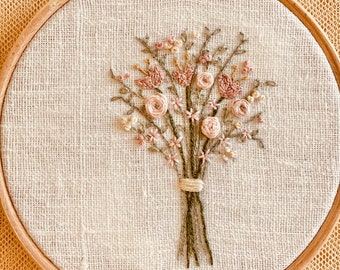 Pink Blush Bouquet, Beginner Embroidery Kit, Flower Embroidery, DIY Embroidery