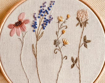 花の刺繍キット：リネンの花、初心者向けDIYフープアート - Etsy 日本