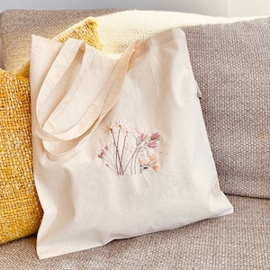 Beginner Embroidery Tote Bag Kit, Flower Embroidery, Embroidery Kit, Embroidery, Wildflowers Design, Hand Embroidery Kit, DIY Embroidery set image 1