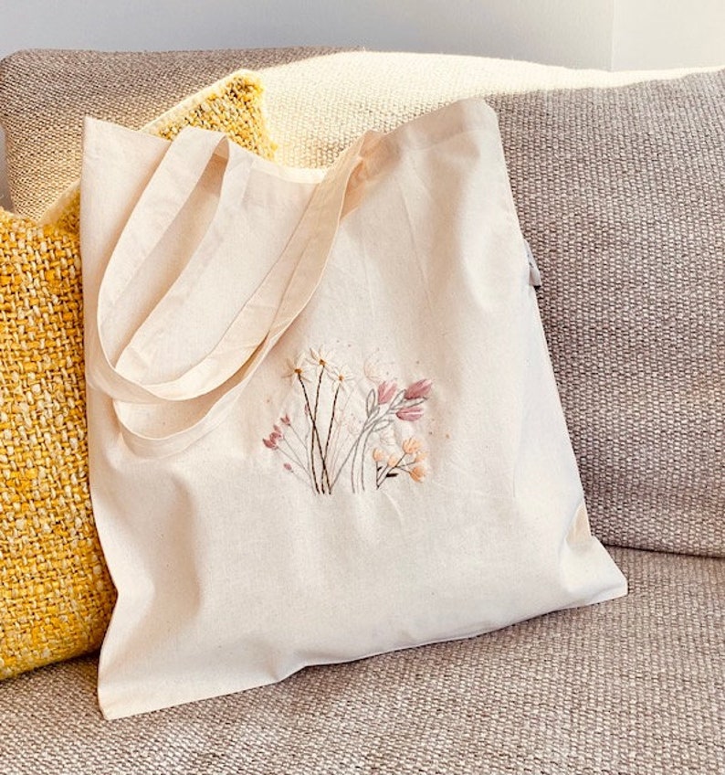 Beginner Embroidery Tote Bag Kit Flower Embroidery Etsy
