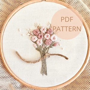 初心者向け刺繍 PDF パターン - バラの花束 PDF
