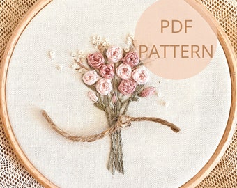 Beginner Embroidery PDF Pattern - Rose Bouquet PDF