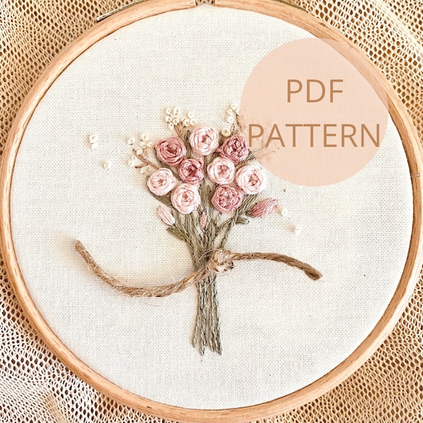 Beginner Embroidery PDF Pattern - Rose Bouquet PDF