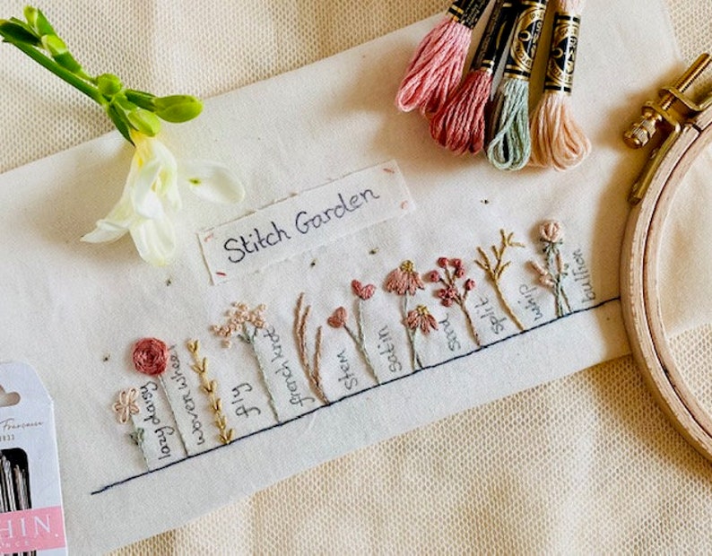 Beginner Embroidery Kit Stitch Garden Sampler Easy Etsy