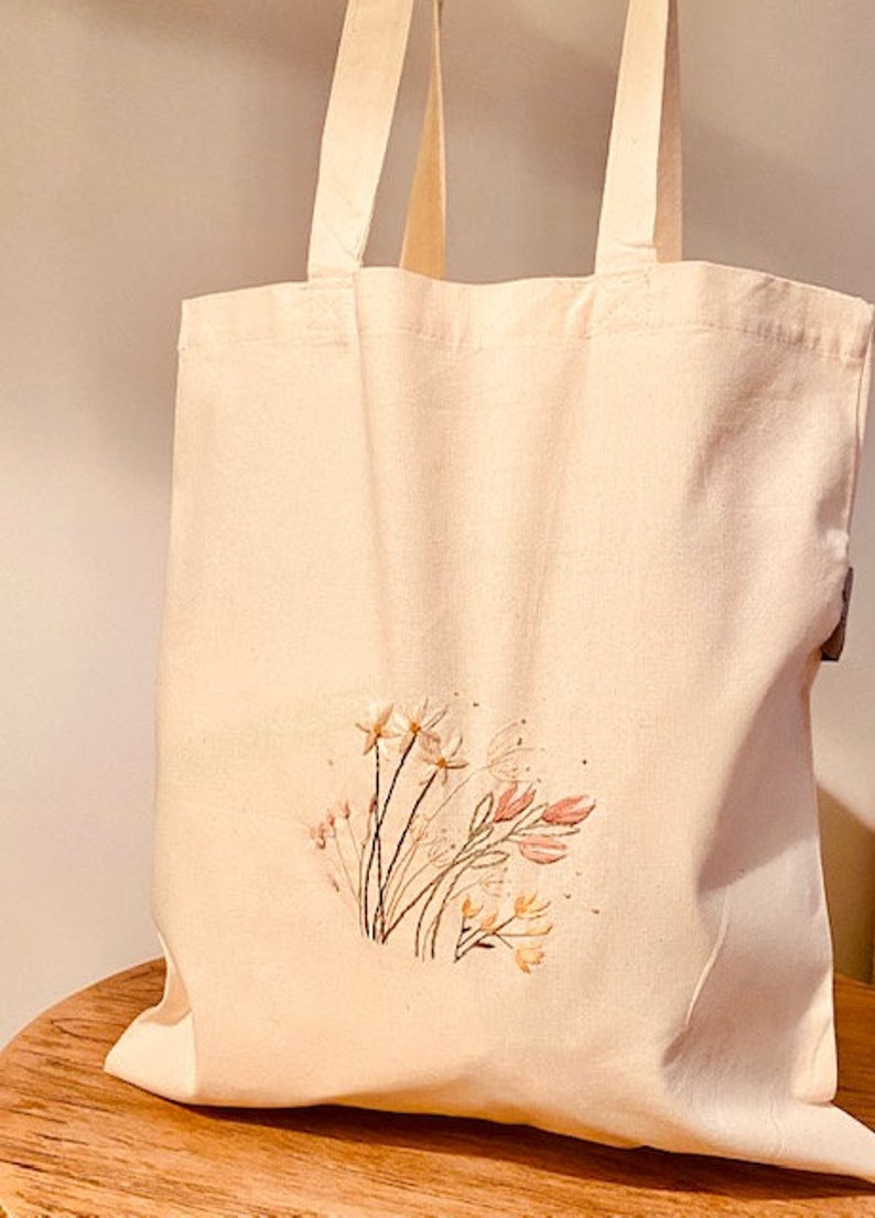 Beginner Embroidery Tote Bag Kit, Flower Embroidery, Embroidery Kit, Embroidery, Wildflowers Design, Hand Embroidery Kit, DIY Embroidery set image 5