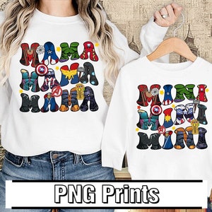 Mama and Mini Super Heroes Png, Avengers Mom Png Sublimation Design, Gift For Mother's Day, Disneyland Mama Png Bundle, Digital Download