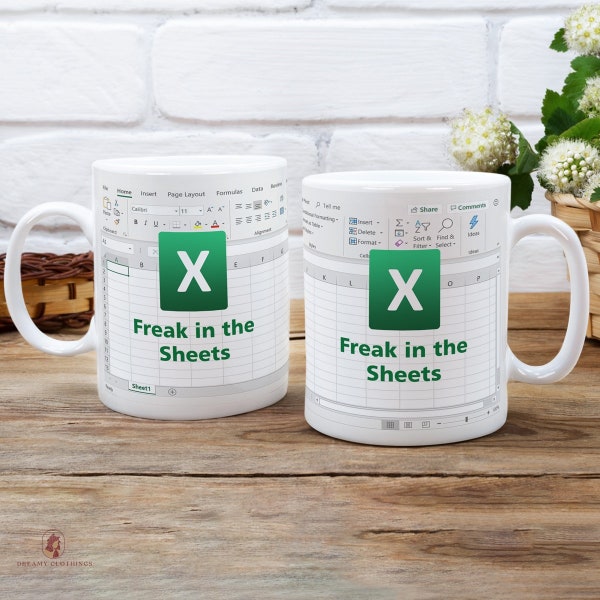 Funny Freak in the Sheets Excel mug gift idea for coworkers, accounting, boss, or friend 11oz 15oz