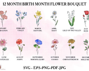 Nana/ Mama/ Auntie/ Mimi's Garden Birth Month Png Bundle, Birth Month Wildflowers Png, Mother's Day Png, Gift For Mom Png, Kid Names Png