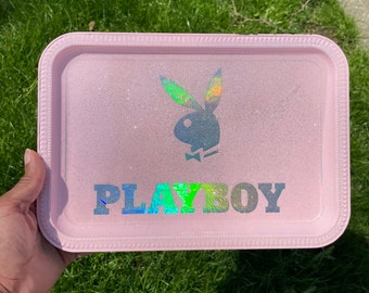 Holographic Glitter Playboy Bunny Rolling Tray (Customizable) (free mini stoner pick kit)| birthday gift | Christmas gift | perfect gifts
