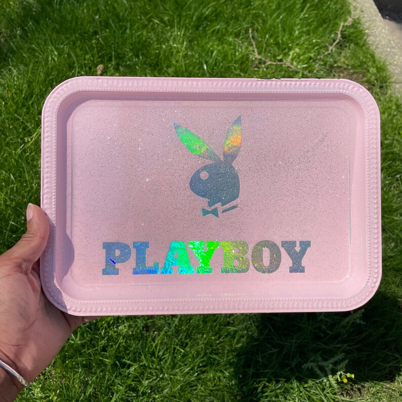 Holographic Glitter Playboy Bunny Rolling Tray (Customizable) (free mini stoner pick kit)| birthday gift 