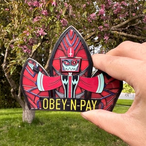 Épingle en émail pour hôtel Vox Hazbin pour vitrail Obey-N-Pay - Or ou nickel noir