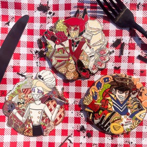 Hazbin Hotel Hell&#39;s Kitchen GOLD Tasting Menu Pin Set