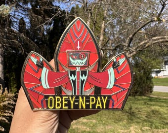 Obey-N-Pay Stained Glass Vox Hazbin Hotel Enamel Pin - Gold or Black Nickel