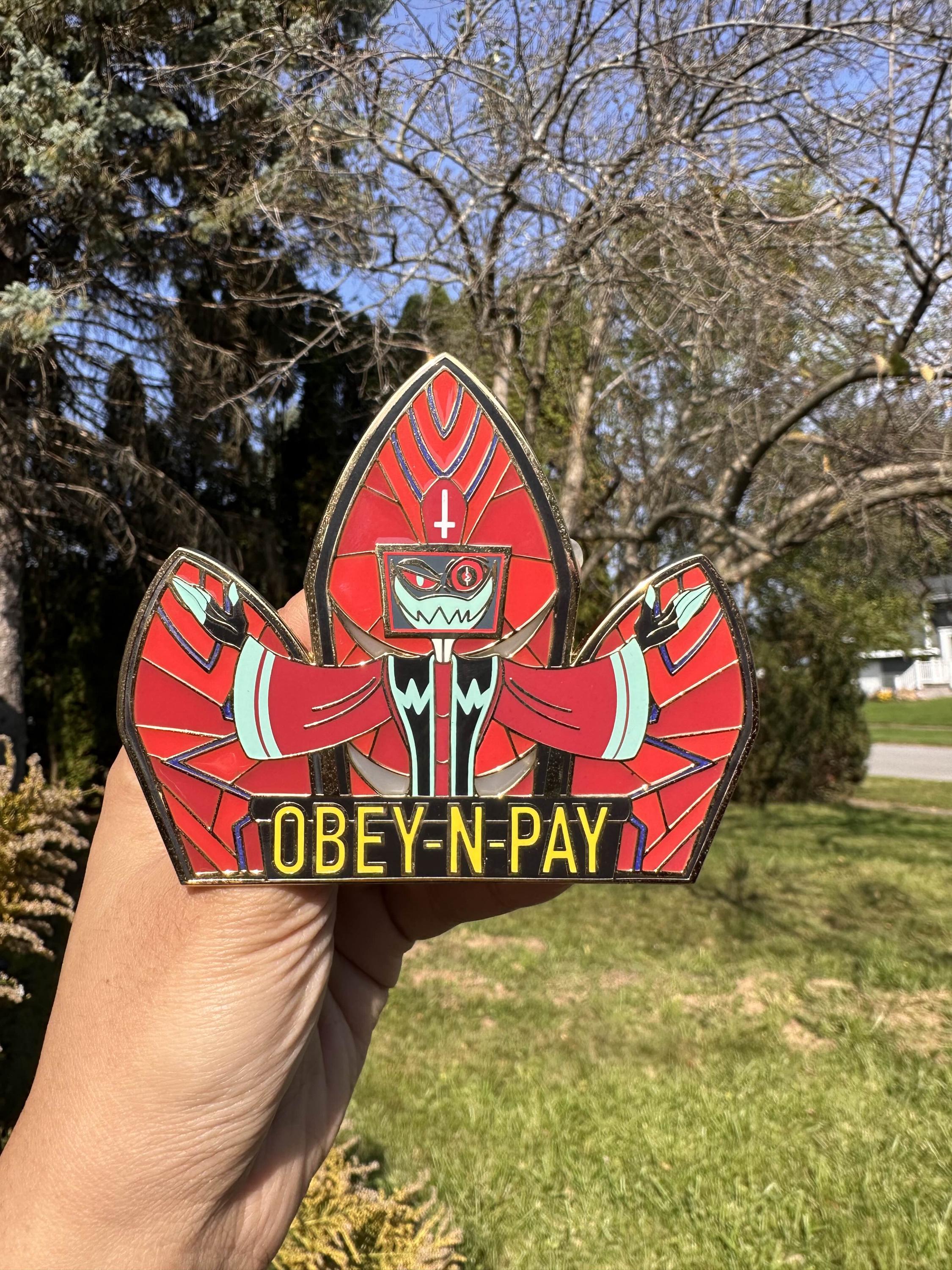 Obey-n-pay Stained Glass Vox Hazbin Hotel Enamel Pin - Gold or