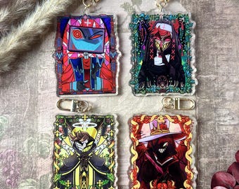 Hazbin Hotel Religious Corruption 3.5 Inch Doubled Sided Acrylic Keychains - Alastor Lucifer Vox and Adam
