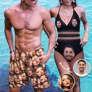 Custom Face Dames Nieuwe Strap One Piece Badpak, Gepersonaliseerde Foto Mannen Zwembroek, Gezicht op Strand Shorts, Foto Badmode, Vrijgezellenfeest