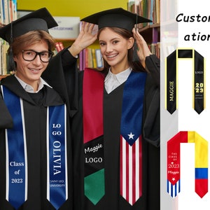 Custom Country Flag Graduation Sash/Stole, Personalized Class of 2024 Stole with Name,Graduation Stole Gift,Custom Graduation Sash with Logo