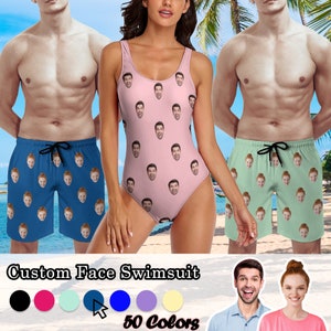 Custom Face Swim Trunk, Personalized Photo Men Bathing Suit, Custom Face Women Bikini, Face on Beach Shorts, Party/Vacation Gift for him/her