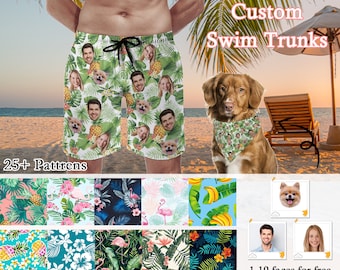 Maillot de bain homme avec visage personnalisé, maillot de bain hawaïen photo personnalisé
