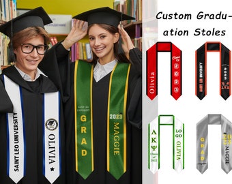 Custom Graduation Stoles/Sashes, Personalized Graduation Stole with Logo, Class of 2024, Custom Graduation Stole with Name, Graduation Gifts