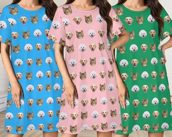 Personalized Pet Photo Nightgown, Custom Face Pajama Dress, Gift for Her