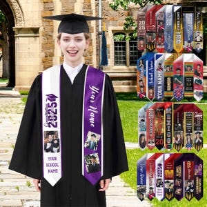 Custom Mixed Two Flag Graduation Stole Made in USA,Custom Congratulations Sash,Grad Stole Sash with Text,Class of 2025 Stoles Graduation