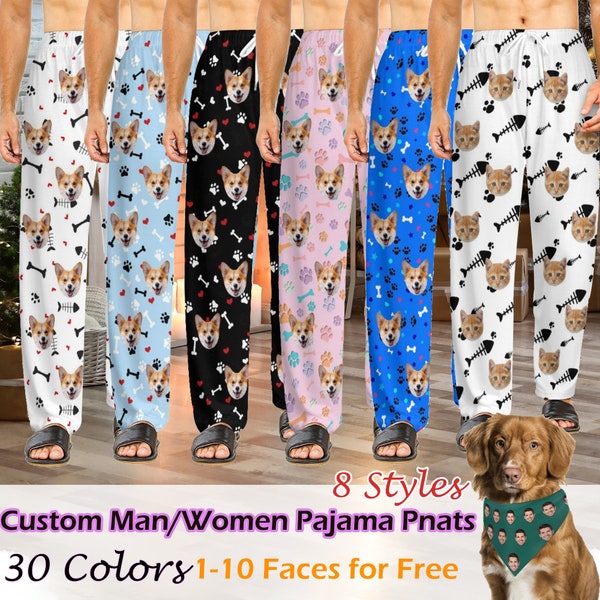 Custom Pajama Pants for Women Men, Custom Christmas Pajama Pants with Face, Photo Pajama Pants, Couple Pajama Pants, Custom Christmas Gifts