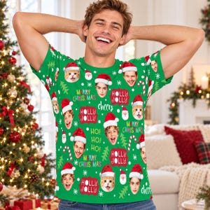 Weihnachts-T-Shirt mit individuellem Gesichtsmotiv, personalisiertes Familienfoto-T-Shirt, lustiges Weihnachtsshirt