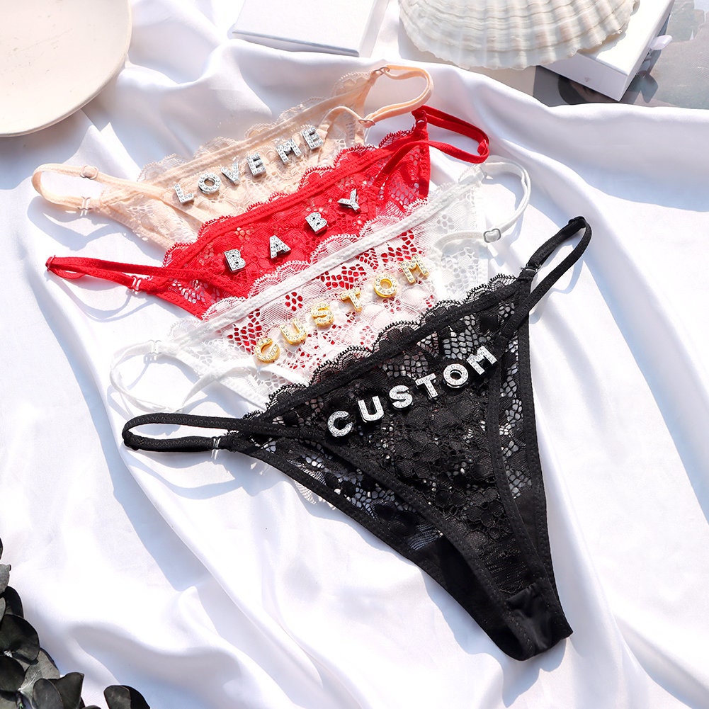 LeDiYouGou Custom Colorful Lace Thongs With Jewelry DIY Crystal Letter Name  T-back String Underwear Thong Beach Party Sex Body Waist Ornament Gift DIY  Initial Charm Thong,Black : : Fashion