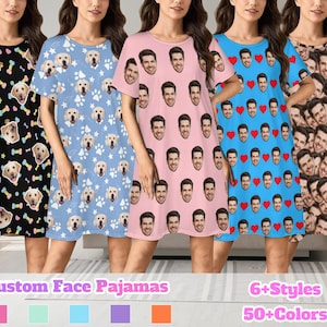 Custom Face Pajama Dress, Personalized Photo Sleep Dress