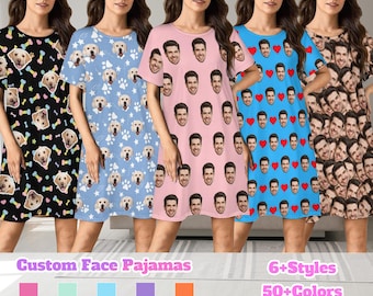Custom Face Pajama Dress, Personalized Photo Sleep Dress