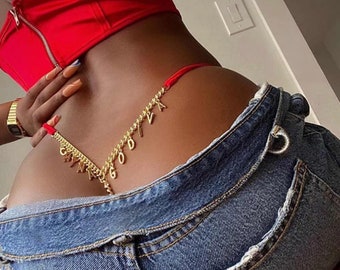 Custom Name Thong Belly Chain, Personalized Waist Jewelry, Valentine's Day Gift