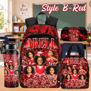 Custom Photo Kids Backpack Set, Personalized School Bag, Lunch Bag & Pencil Case Style B-Red