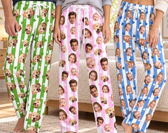 Custom Pet Photo Pajama Pants, Personalized Family Sleepwear, Christmas Gift
