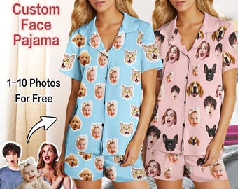 Custom Face Pajama Set For Women, Personalized Photo Short Pajamas, Birthday Party,Christmas Gift