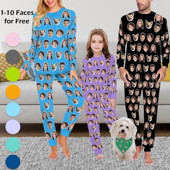Personalized Photo Pajama Pants - Custom Family Faces Print, Purple, Large, Gift For Him