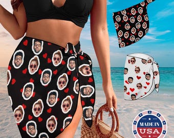 Personalizowany sarong plażowy, spersonalizowany narzutka na strój kąpielowy ze zdjęciem, wyprodukowany w USA