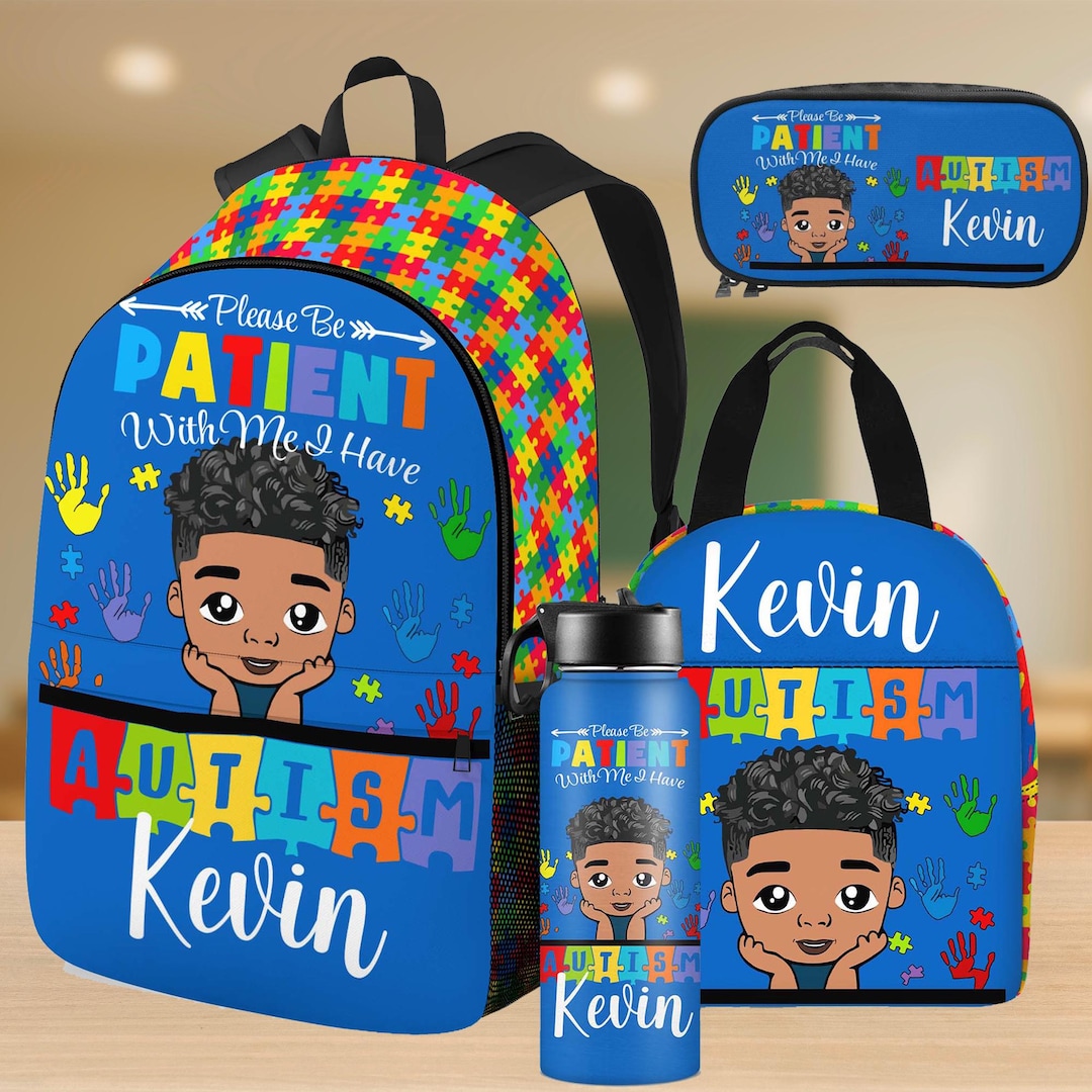 Custom Name Boy's Backpack Set, Lunch Bag & Water Bottle - Etsy
