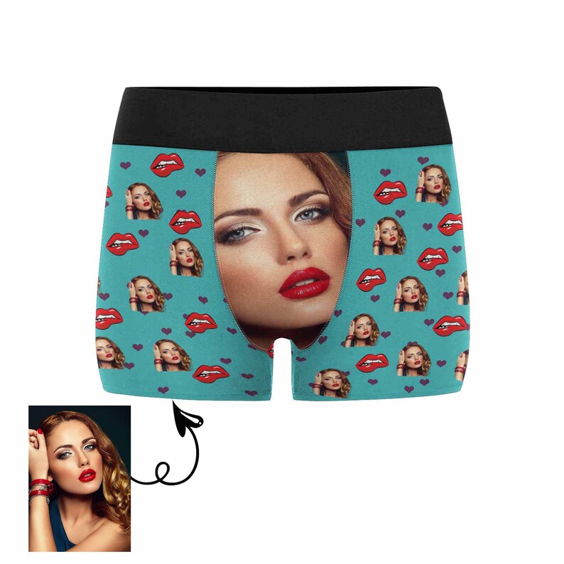 Custom Boxers for Men with Face Red Lips Personalized Valentine/'s Day Underwear for Men Funny Gag Gift